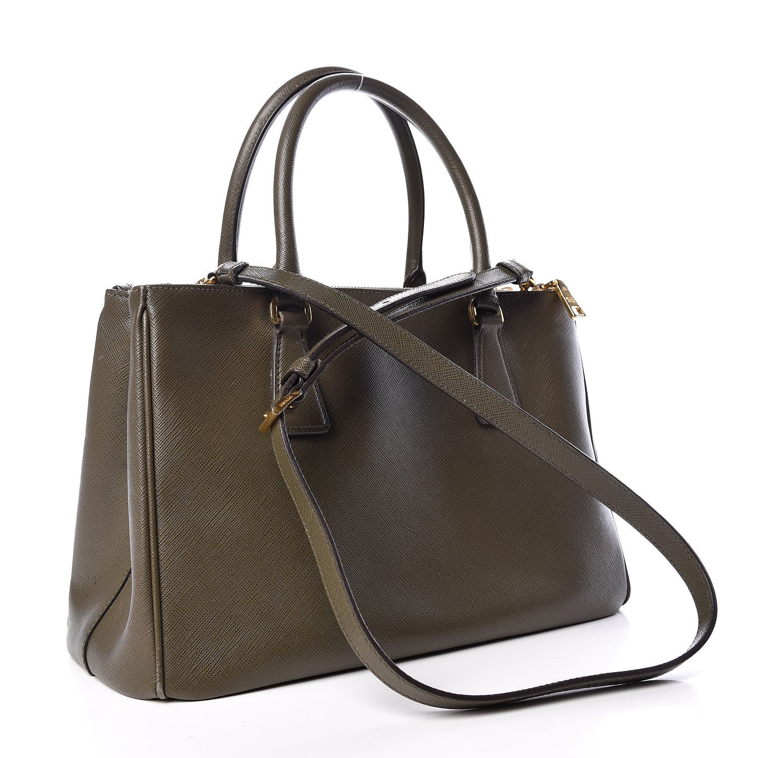 Prada Saffiano Small Galleria Double Zip Tote Militare 3 of 16