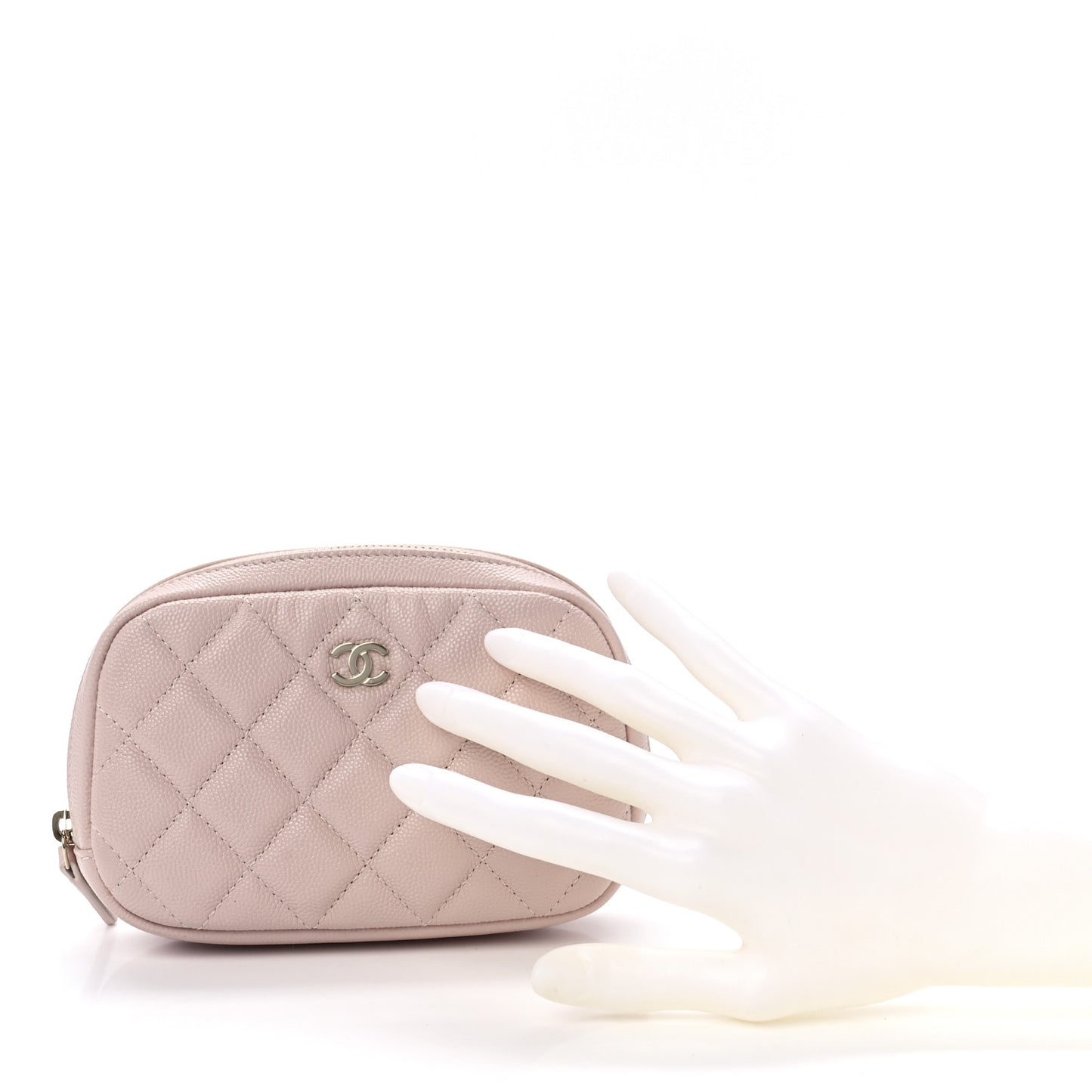 Caviar Quilted Small Curvy Pouch Cosmetic Case Light Pink