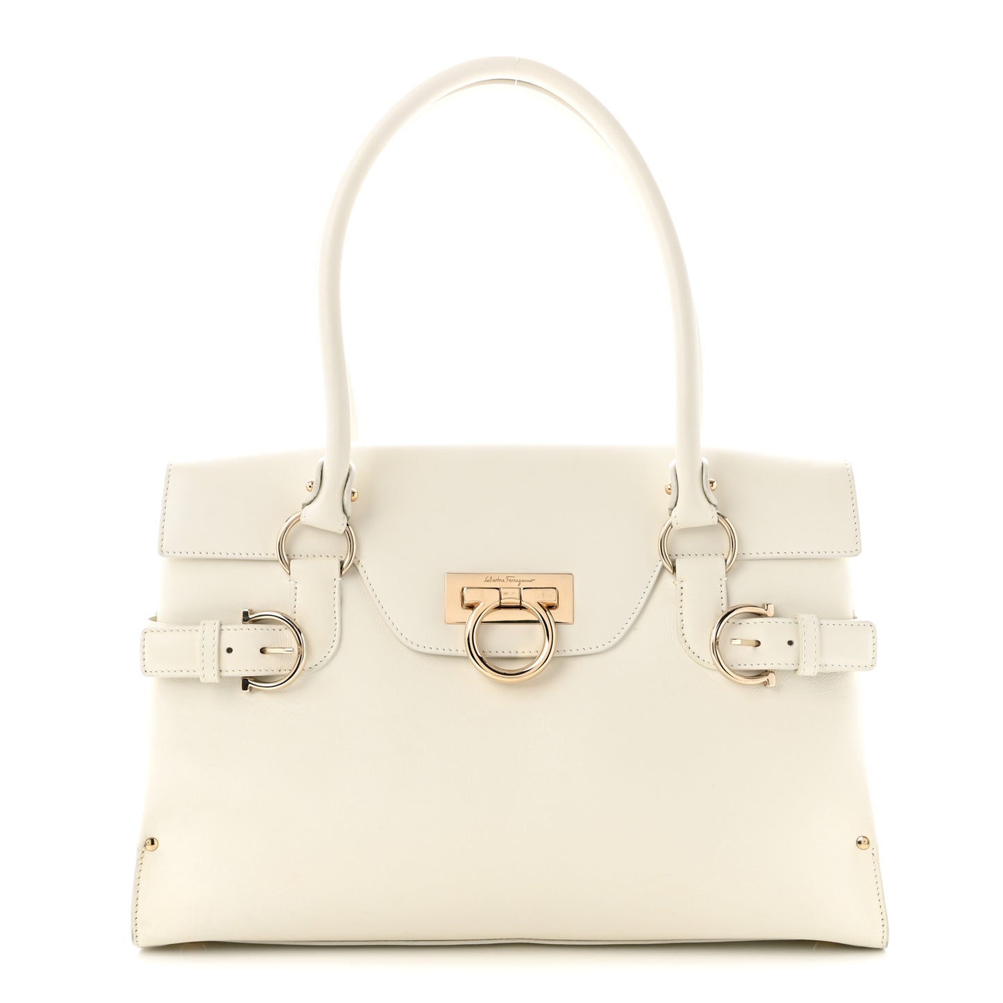 Calfskin Gancini Top Handle Satchel White