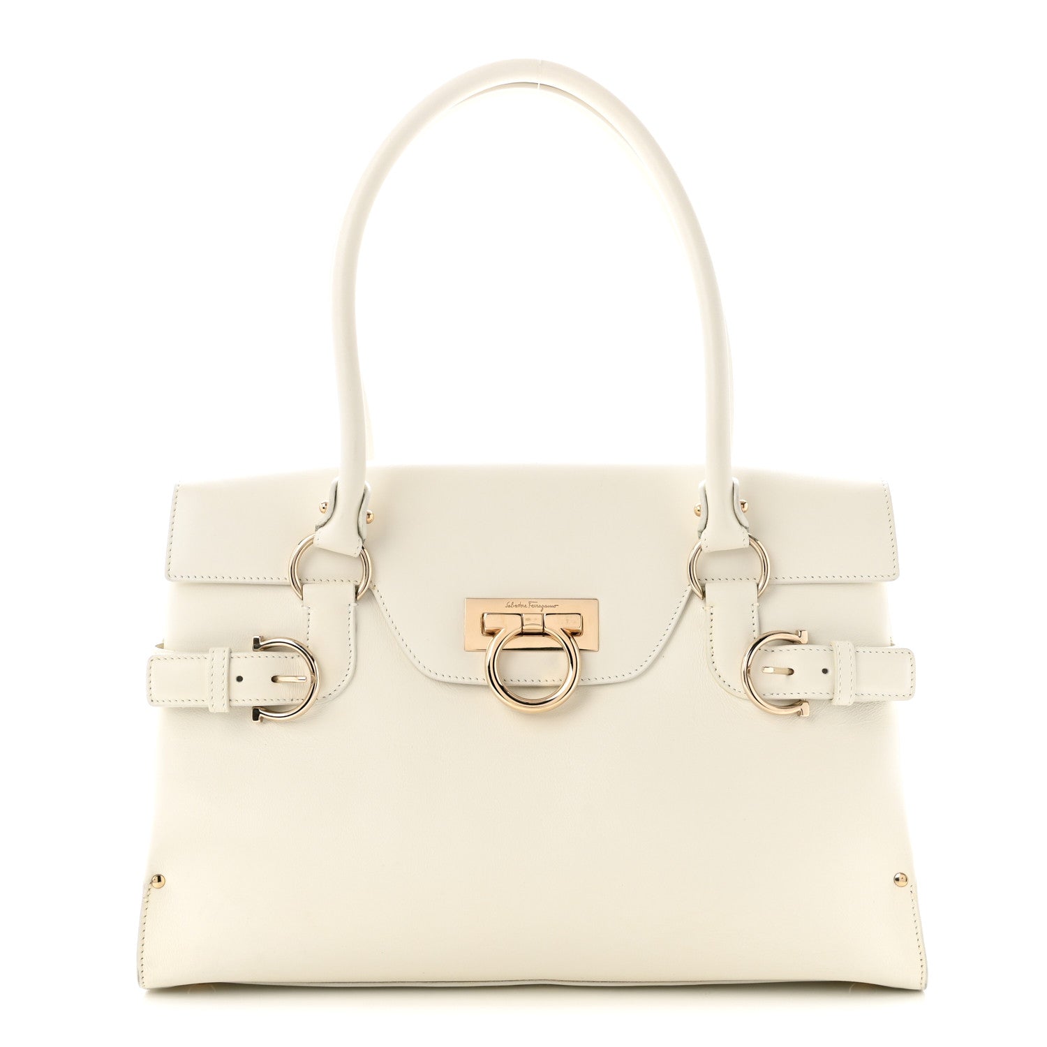 Salvatore Ferragamo Calfskin Gancini Top Handle Satchel White 1 of 10