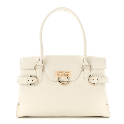Salvatore Ferragamo Calfskin Gancini Top Handle Satchel White 1 of 10