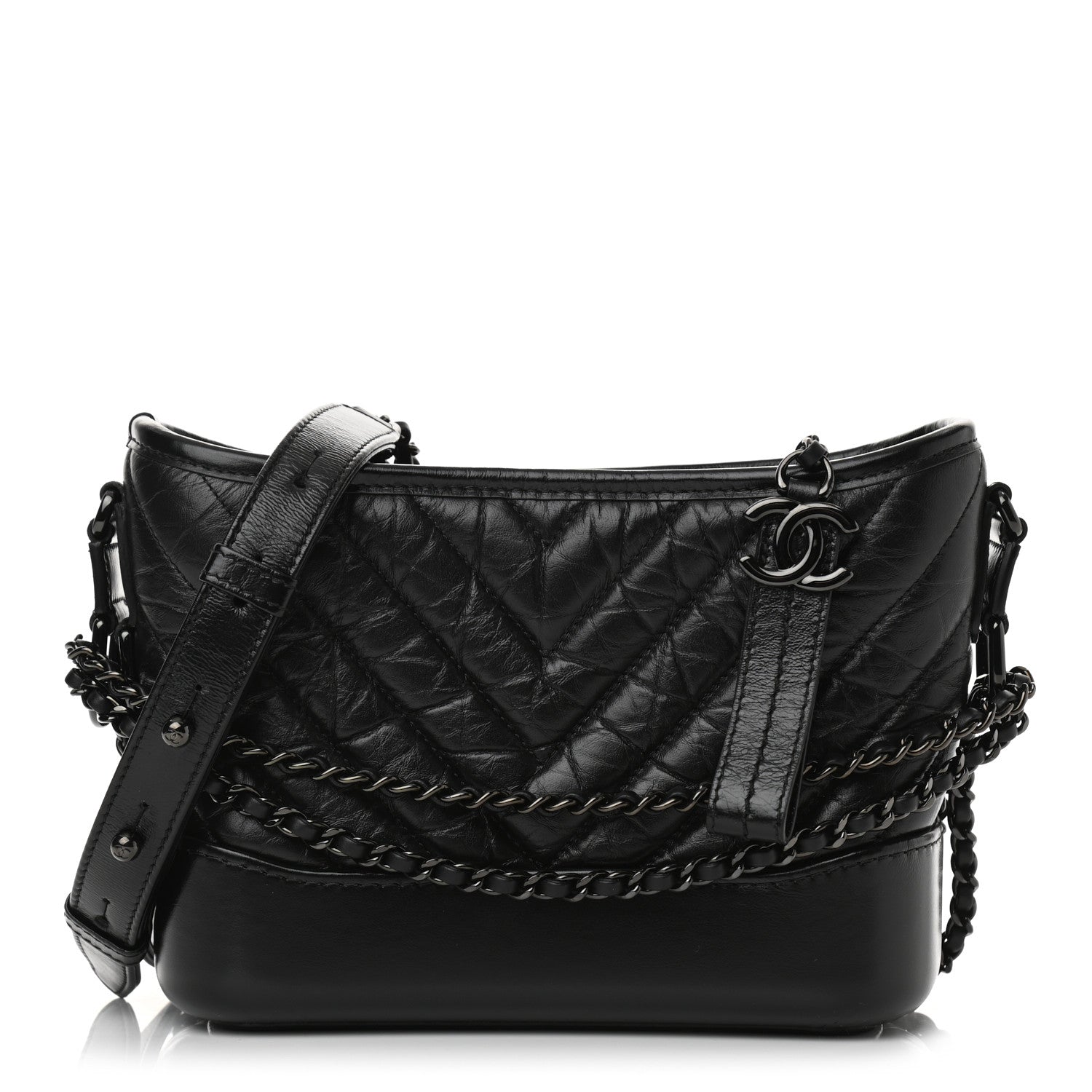 Chanel Aged Calfskin Chevron Quilted Small Gabrielle Hobo So Black 1 of 9