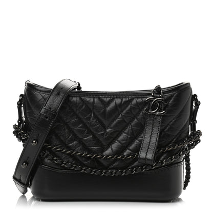 Chanel Aged Calfskin Chevron Quilted Small Gabrielle Hobo So Black 1 of 9