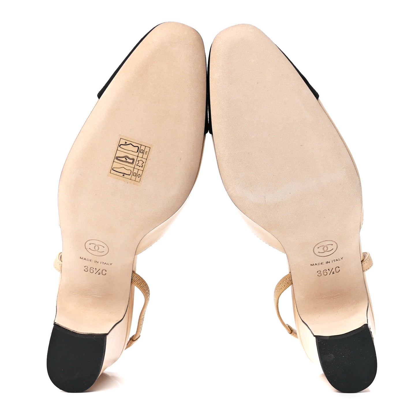 Lambskin Grosgrain Cap Toe CC Slingback Pumps 36.5 Beige Black