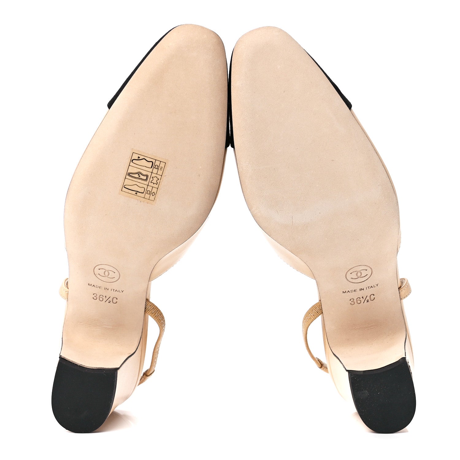 Chanel Lambskin Grosgrain Cap Toe CC Slingback Pumps 36.5 Beige Black 5 of 10