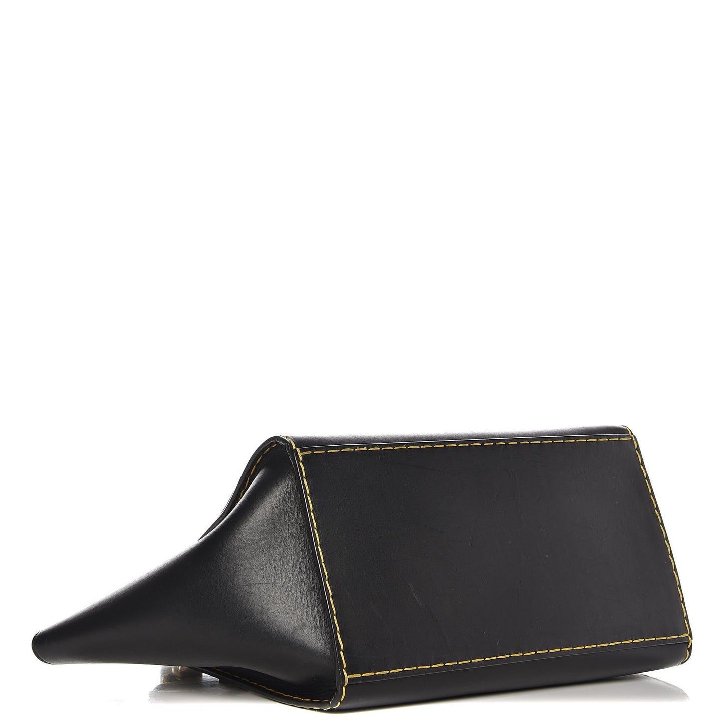 Smooth Calfskin Yellow Stitching Medium Trapeze Black