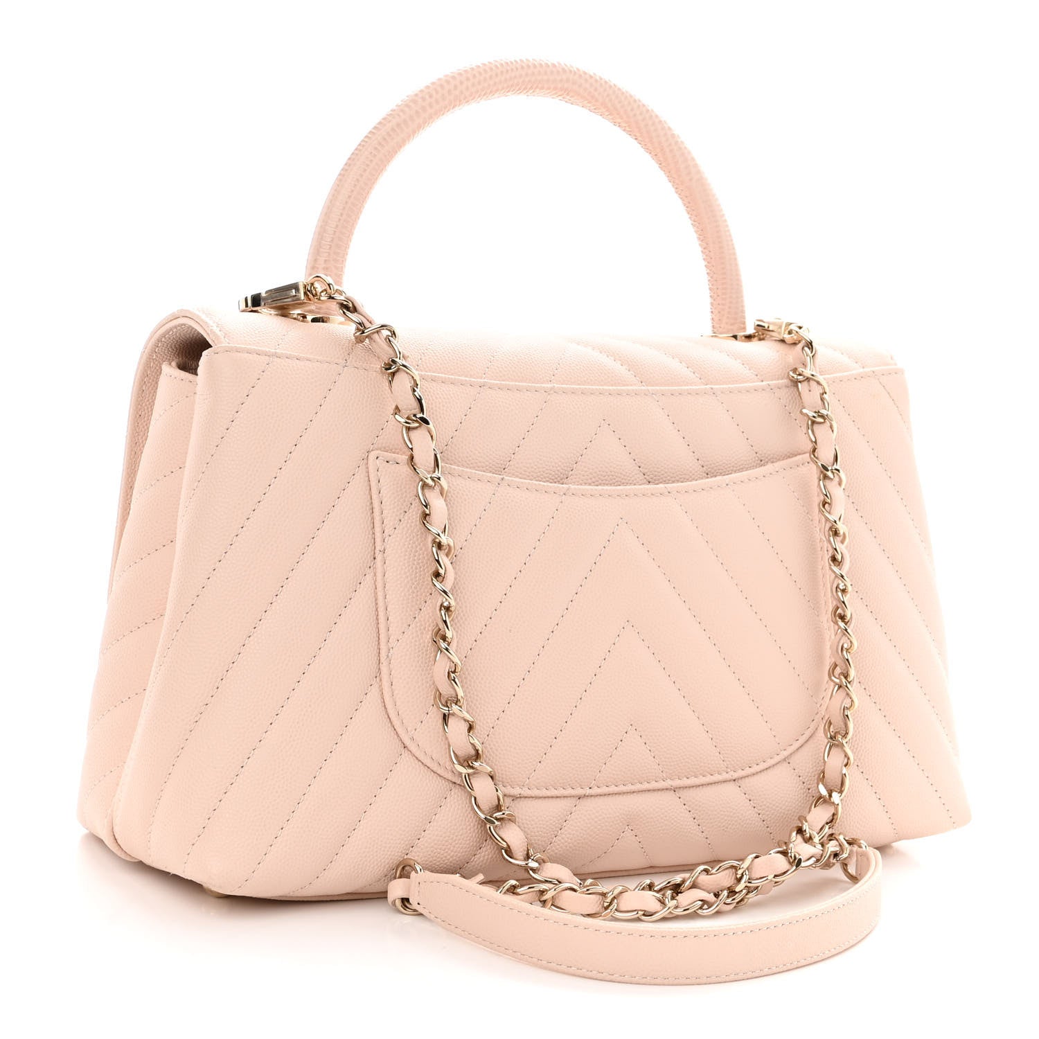 Chanel Caviar Lizard Chevron Quilted Small Coco Handle Flap Beige 3 of 9