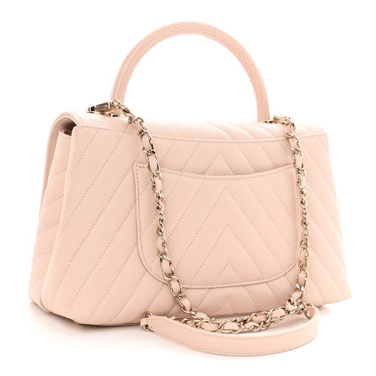 Chanel Caviar Lizard Chevron Quilted Small Coco Handle Flap Beige 3 of 9