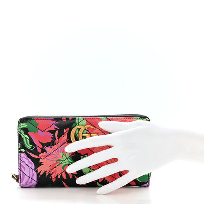 Gucci X KEN SCOTT Calfskin Matelasse Floral Print GG Marmont Zip Around Wallet Black 2 of 8