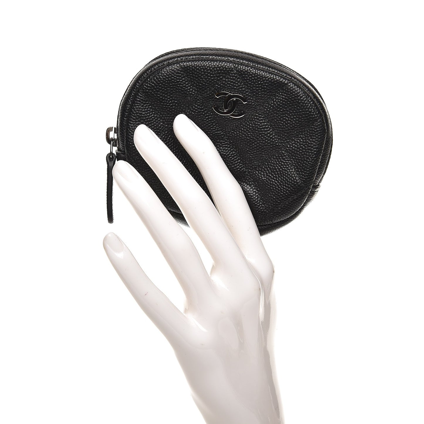 Metallic Caviar Quilted Zip Around Classic Coin Purse Black