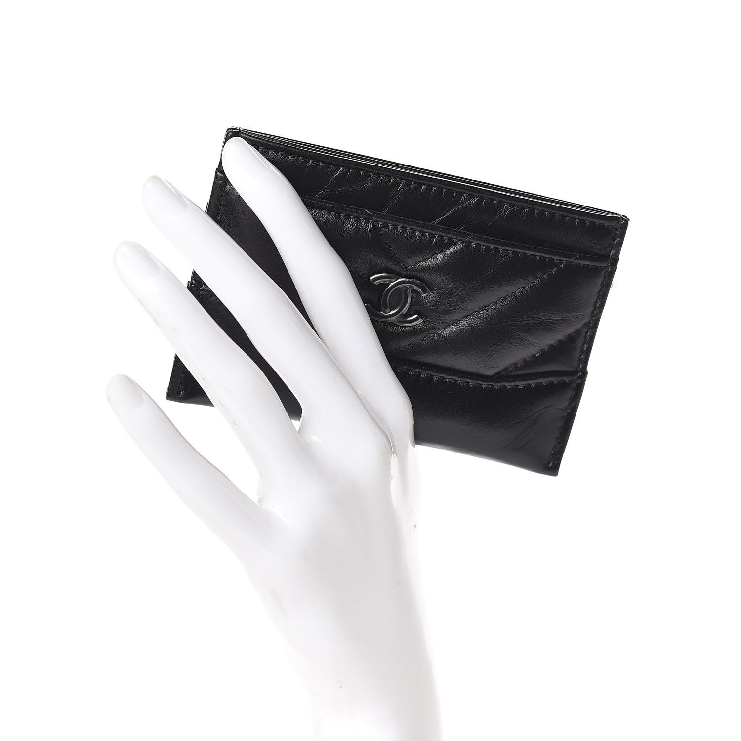 Chanel Aged Calfskin Chevron Quilted Gabrielle Card Holder So Black 2 of 9