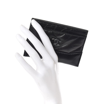 Chanel Aged Calfskin Chevron Quilted Gabrielle Card Holder So Black 2 of 9