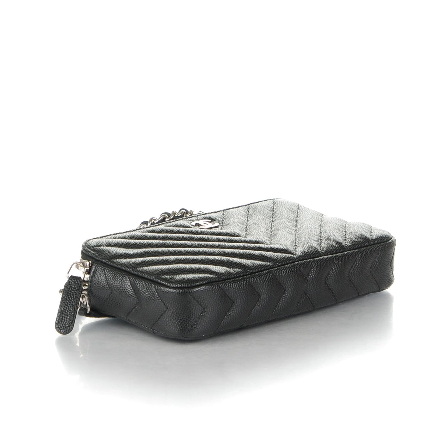 Caviar Chevron Quilted Small Clutch With Chain Black