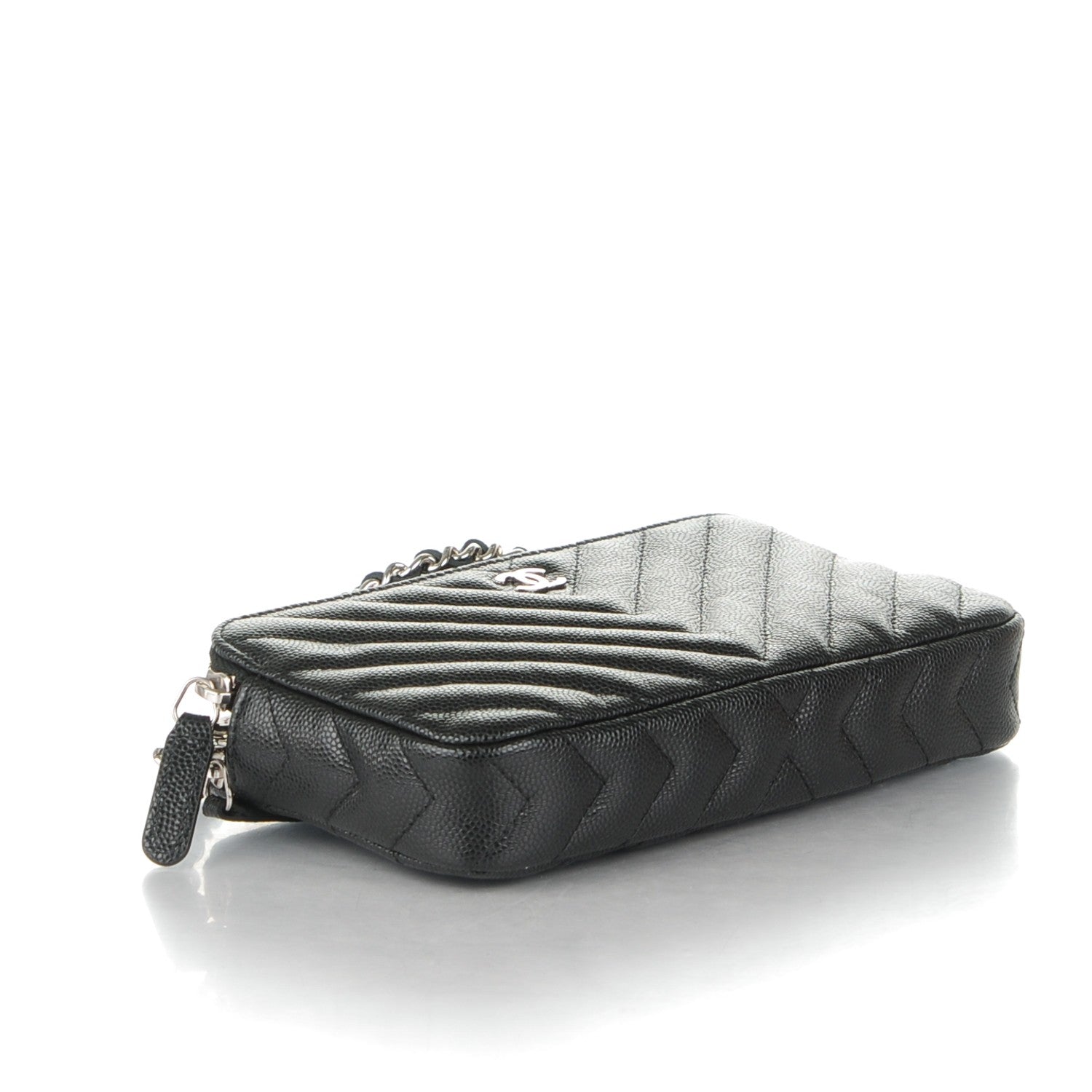 Chanel Caviar Chevron Quilted Small Clutch With Chain Black 4 of 8