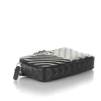 Chanel Caviar Chevron Quilted Small Clutch With Chain Black 4 of 8