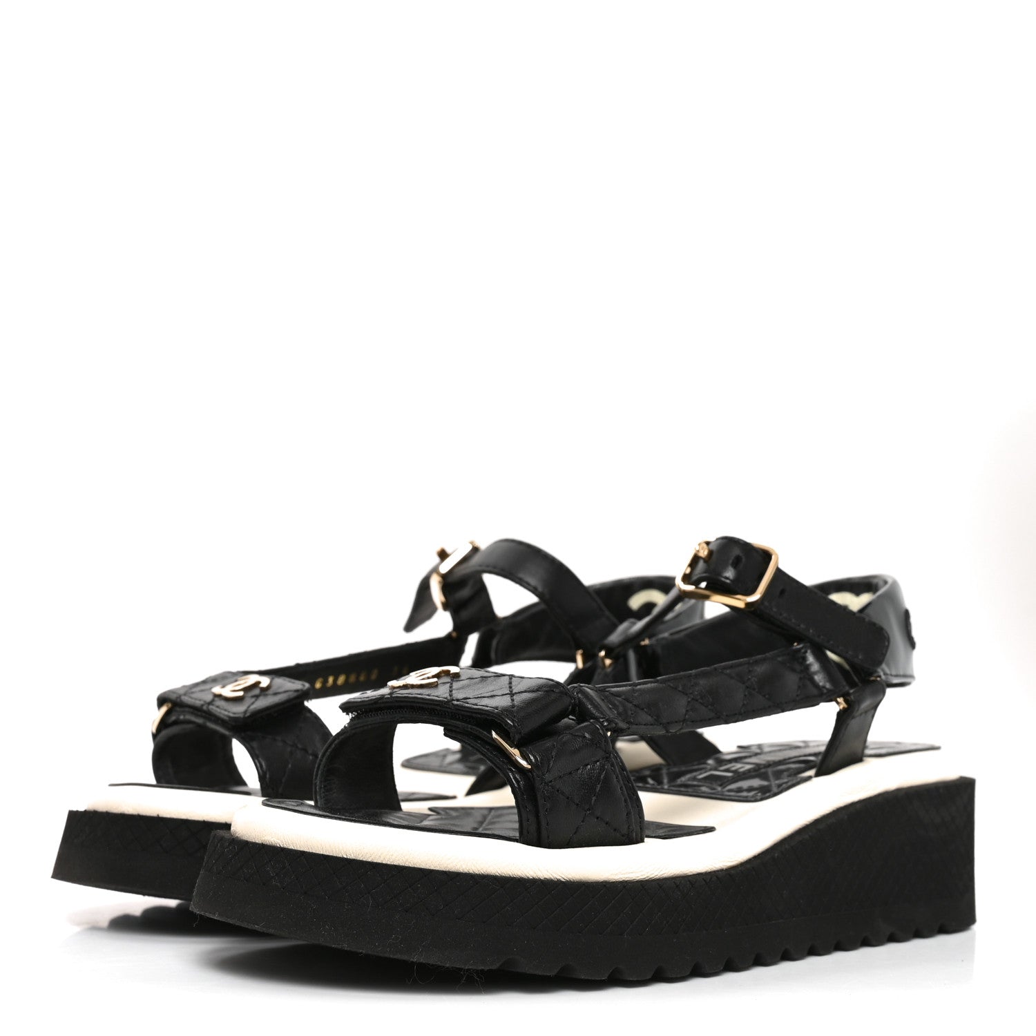 Chanel Lambskin Patent Calfskin Logo Platform Sandals 36 Black 4 of 9