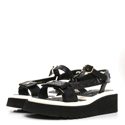 Chanel Lambskin Patent Calfskin Logo Platform Sandals 36 Black 4 of 9