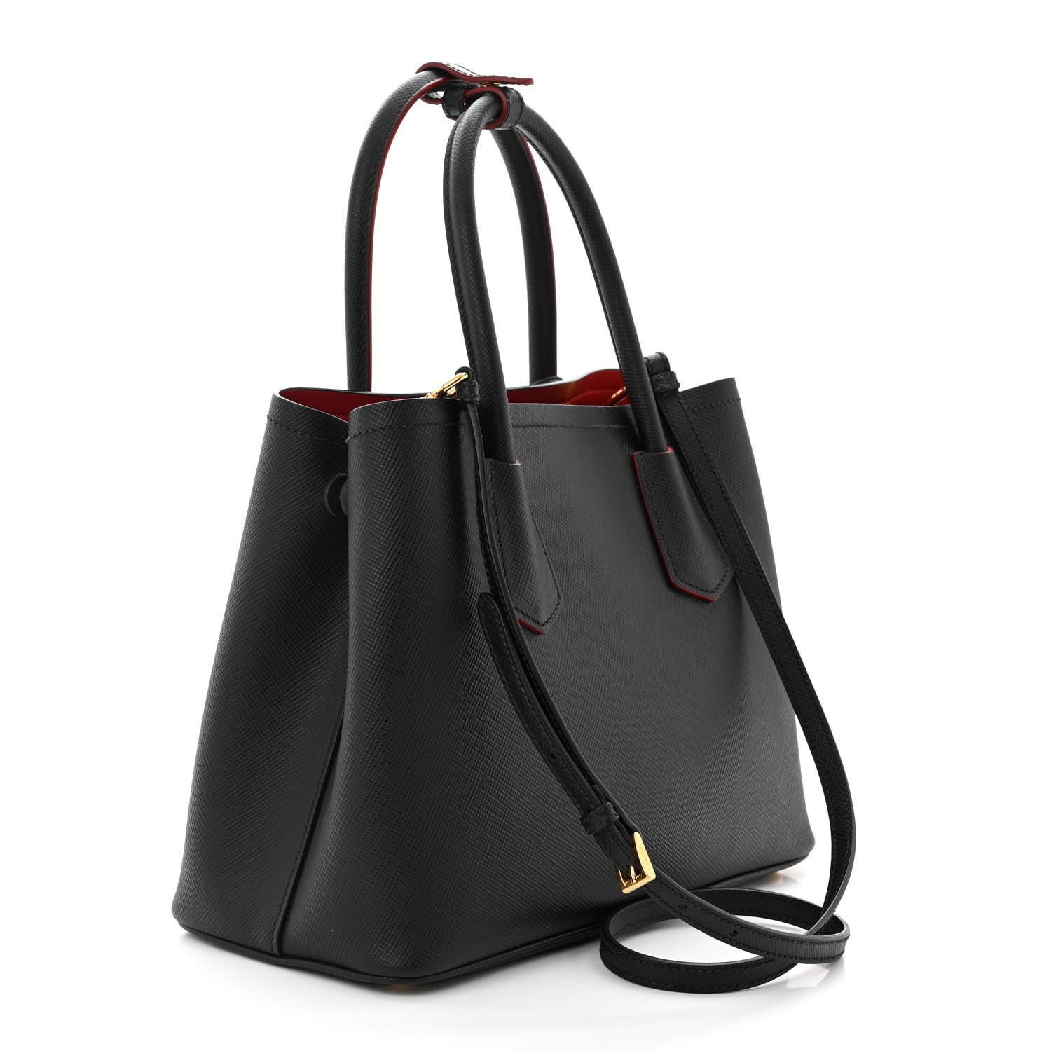 Prada Saffiano Cuir Small Double Bag Black Fuoco 3 of 9