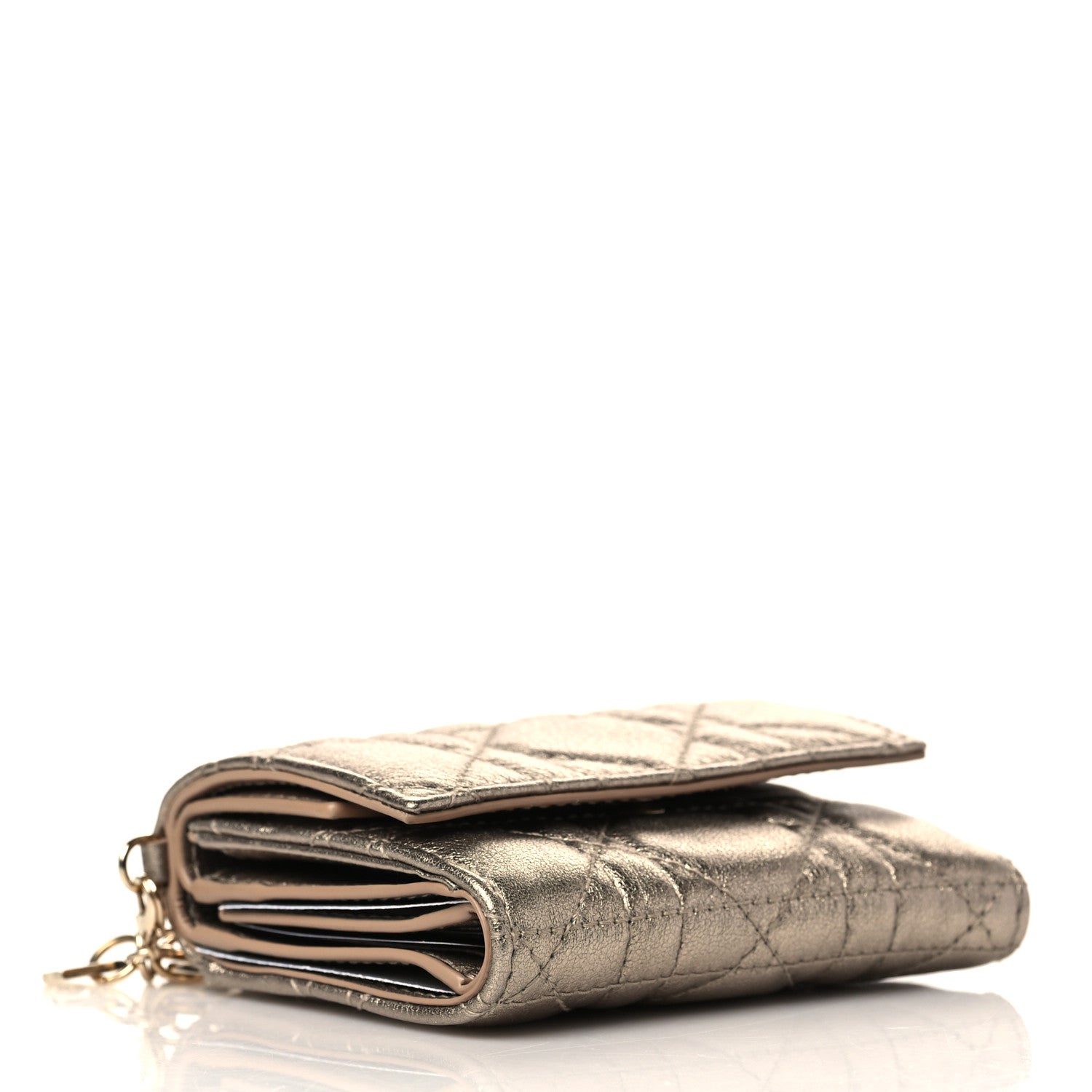 Christian Dior Metallic Lambskin Cannage Lady Dior Lotus Wallet Gold 4 of 6