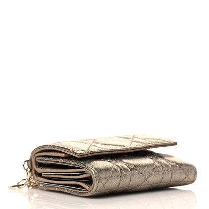 Christian Dior Metallic Lambskin Cannage Lady Dior Lotus Wallet Gold 4 of 6