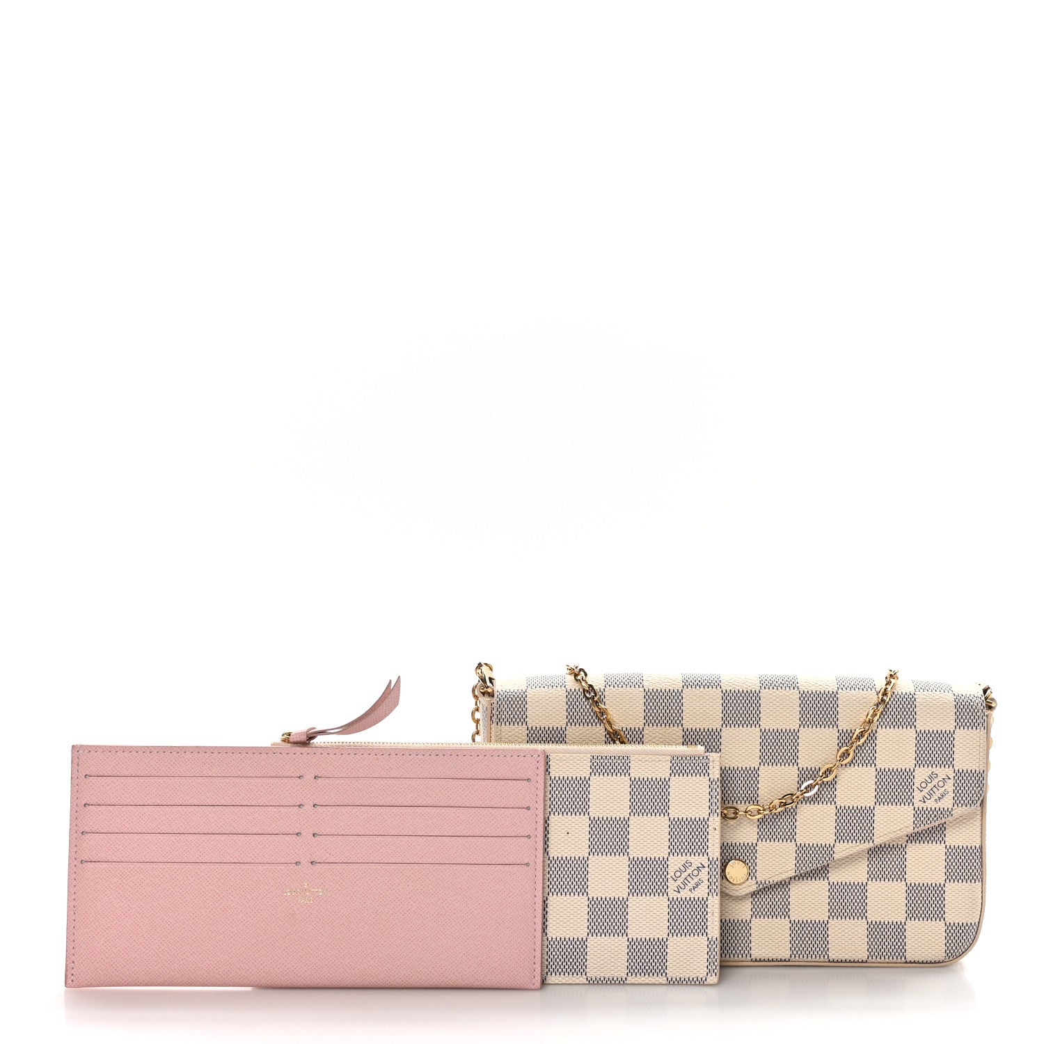 Louis Vuitton Damier Azur Pochette Felicie Chain Wallet Rose Ballerine 3 of 12