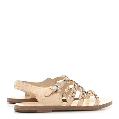 Chanel Lambskin Chain Flat Sandals 39.5 Beige 4 of 8