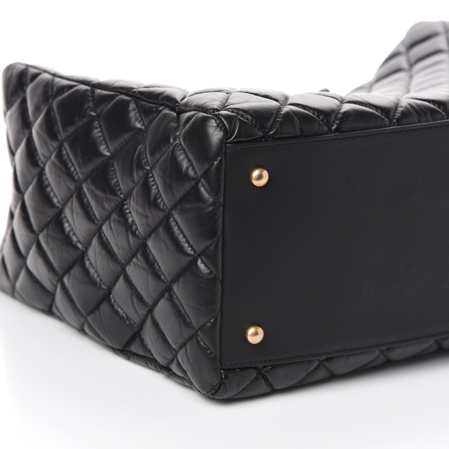 Aged Calfskin Quilted Large Coco Handle Shopping Tote Black