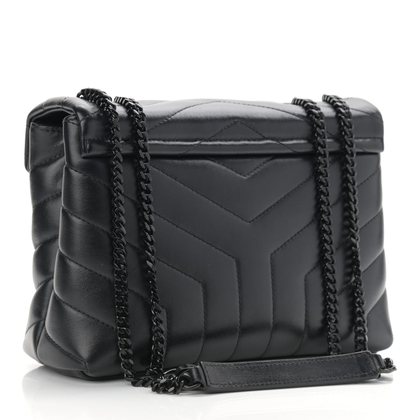 Calfskin Y Quilted Monogram Small Loulou Chain Satchel Black