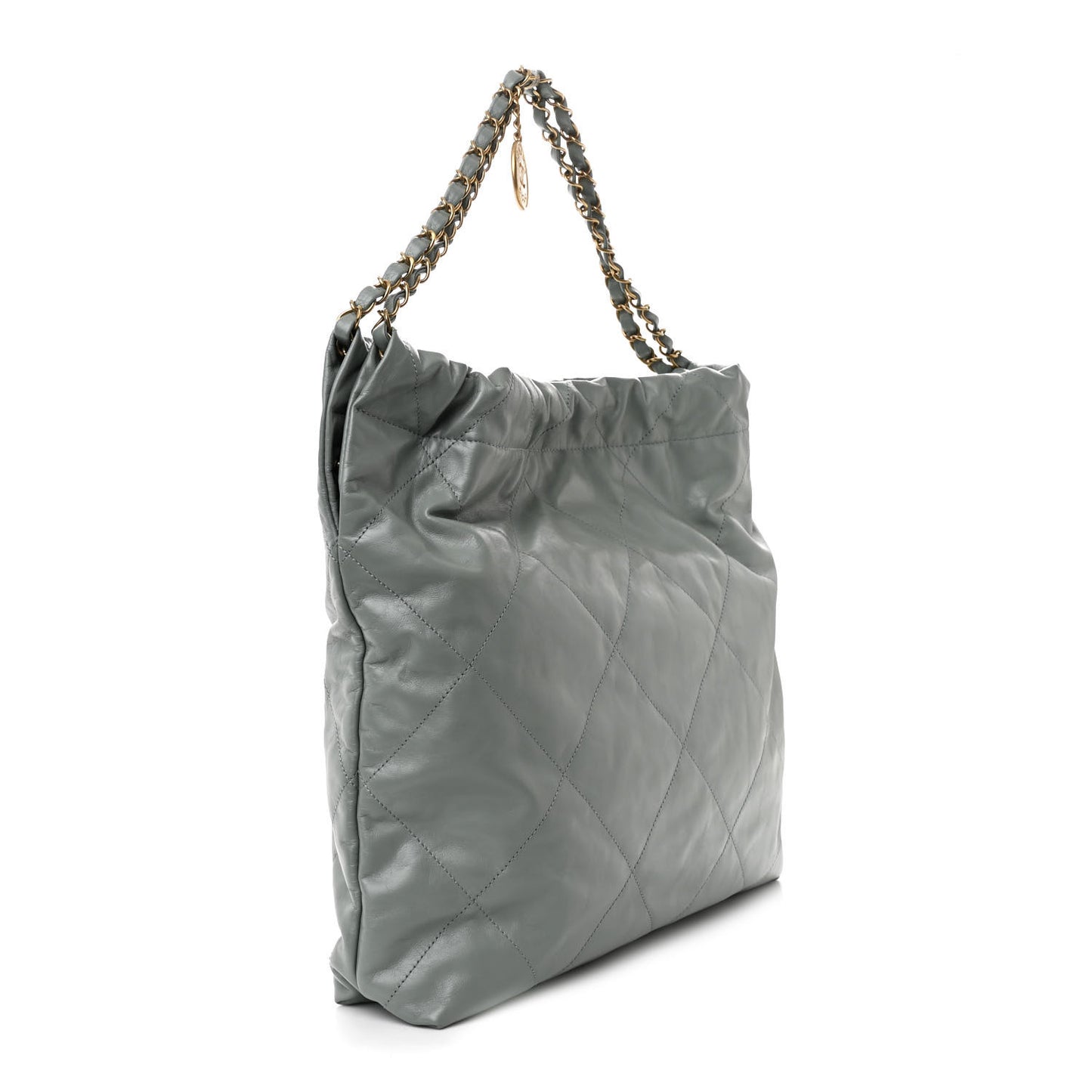 Shiny Calfskin Quilted Chanel 22 Grey