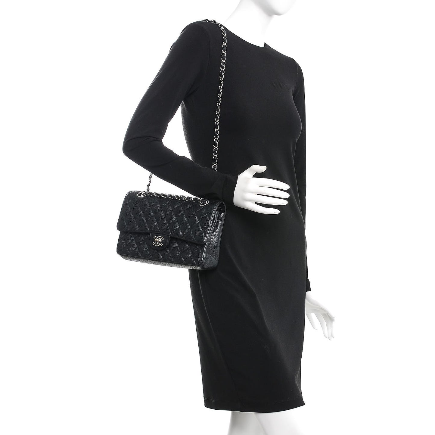 Caviar Quilted Medium Double Flap Black