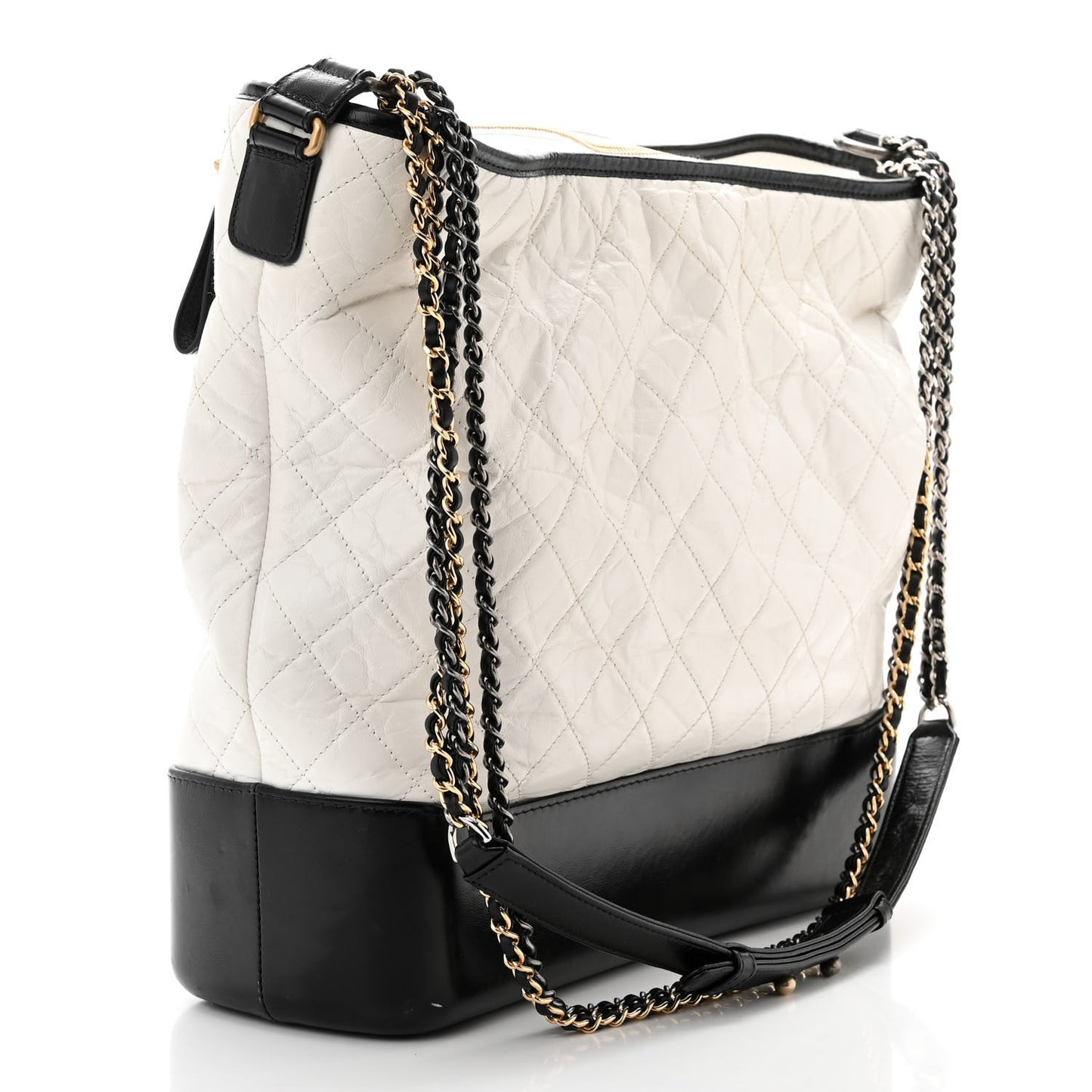 Aged Calfskin Quilted Maxi Gabrielle Hobo White Black