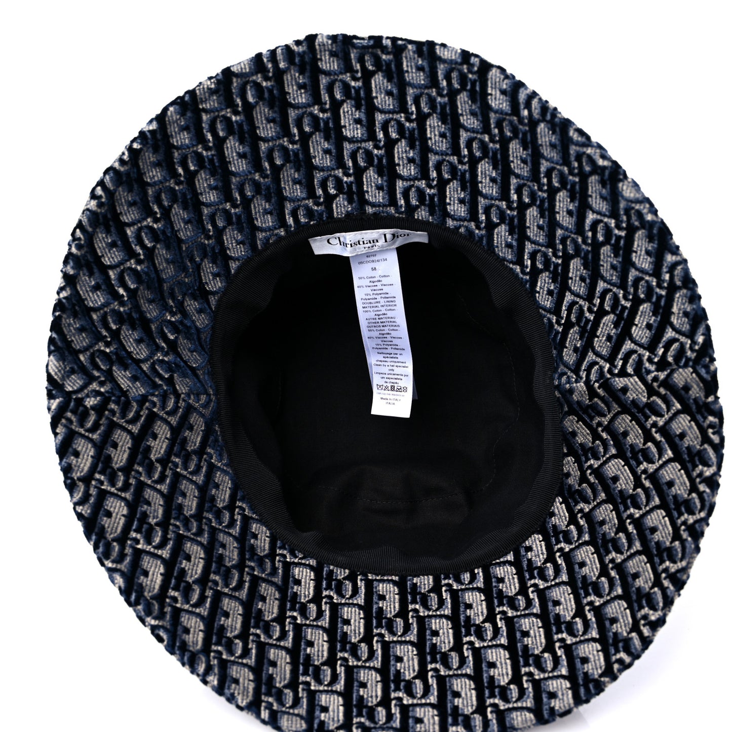 Velvet Oblique Large Brim Bucket Hat 58 Bleu Marine