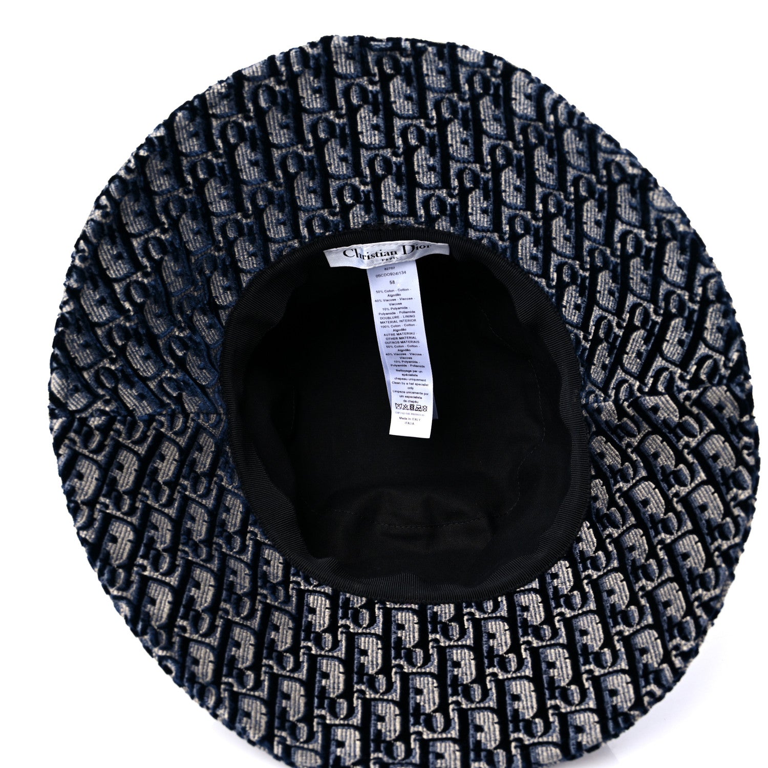 Christian Dior Velvet Oblique Large Brim Bucket Hat 58 Bleu Marine 6 of 9