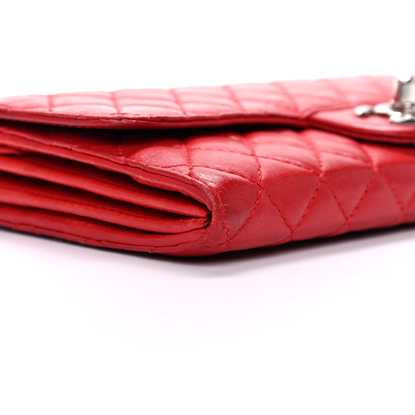 Lambskin Quilted East West Flap Clutch Red