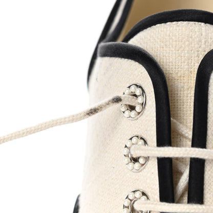 Chanel Raffia Lace Up Wedge Espadrilles 37.5 Beige 10 of 14