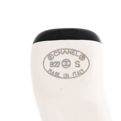 Chanel Resin Logo Hoop Earrings Black White 4 of 5