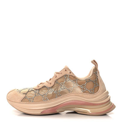 Gucci Tela Retino Mesh Crystal Suede GG Monogram Womens Gucci Run Sneakers 38.5 Light Powder Skin Rose Silver 1 of 9