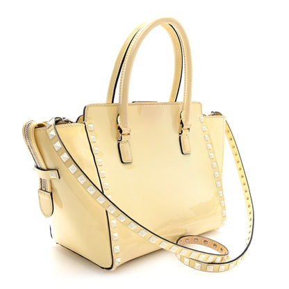 Valentino Garavani Patent Small Rockstud Double Handle Tote Ivory 3 of 9