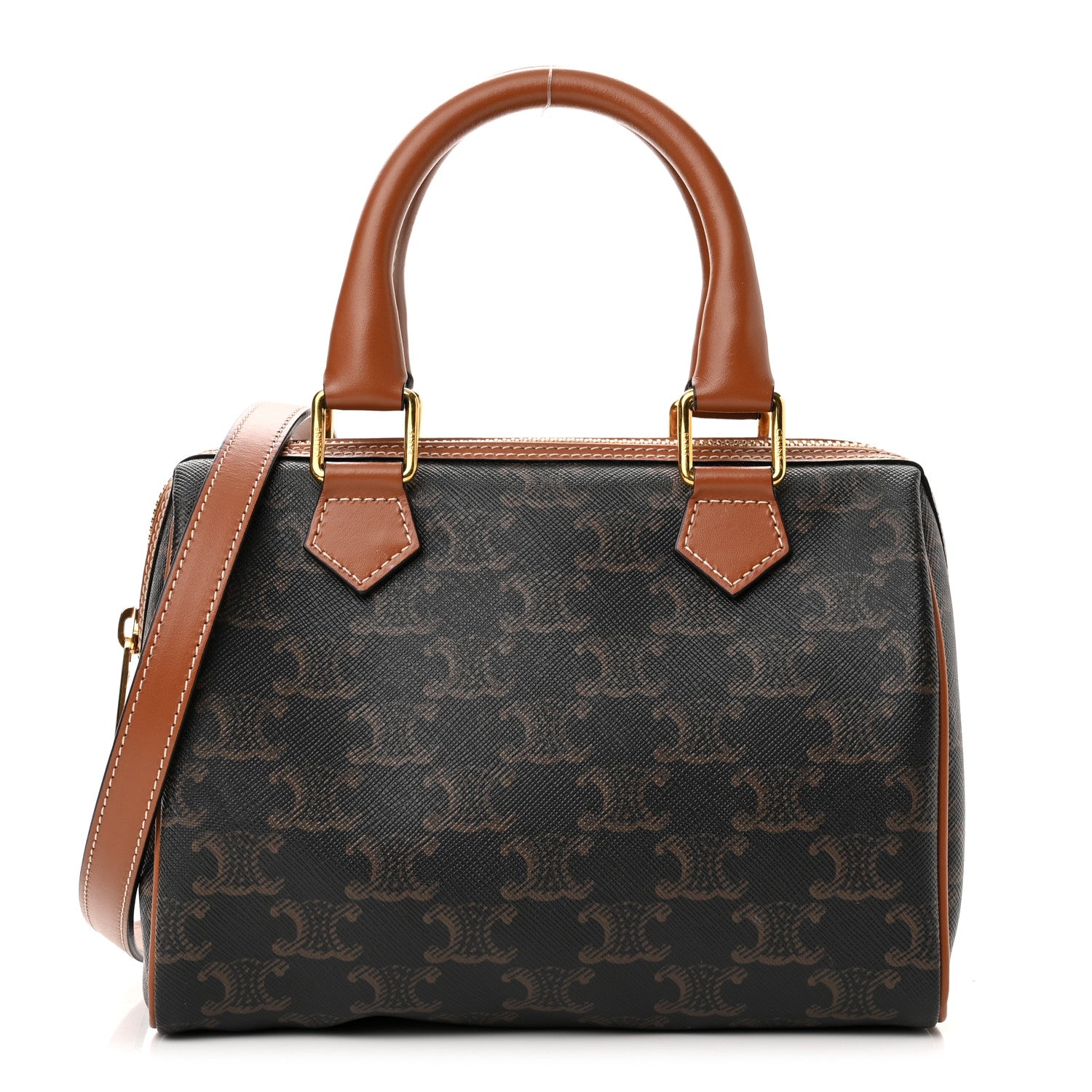 Celine Triomphe Canvas Calfskin Small Boston Bag Tan 1 of 10