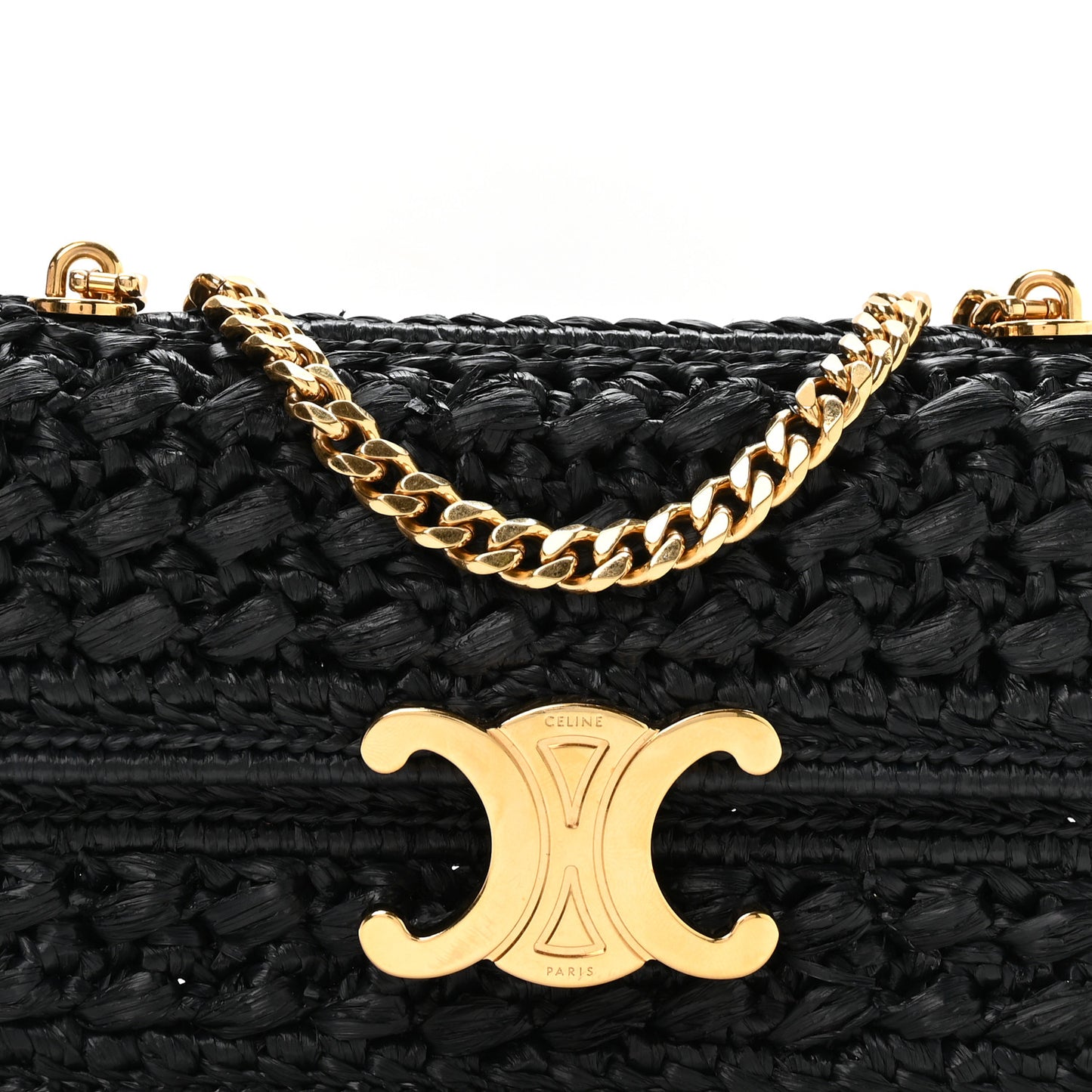 Raffia Effect Claude Chain Shoulder Bag Black