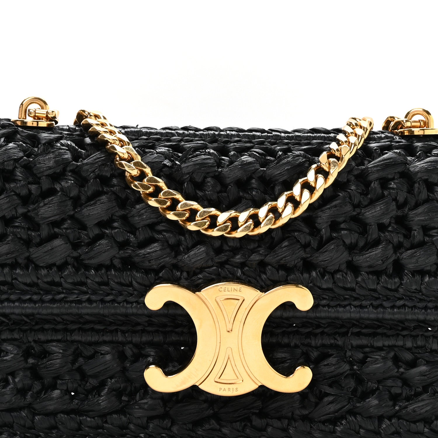 Celine Raffia Effect Claude Chain Shoulder Bag Black 7 of 10