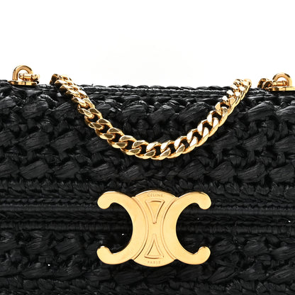 Celine Raffia Effect Claude Chain Shoulder Bag Black 7 of 10