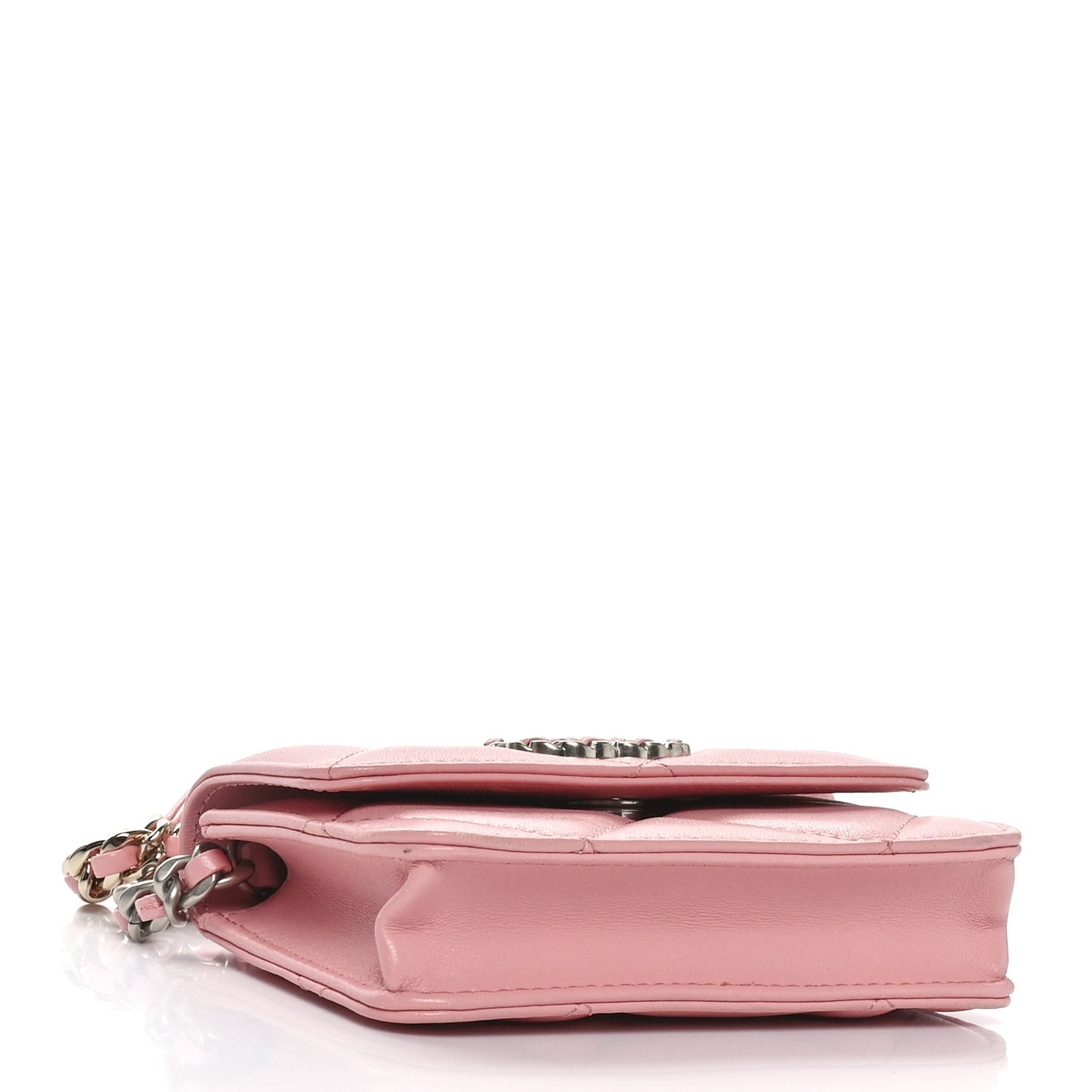 Lambskin Quilted Chanel 19 Flap Card Holder With Chain Rose