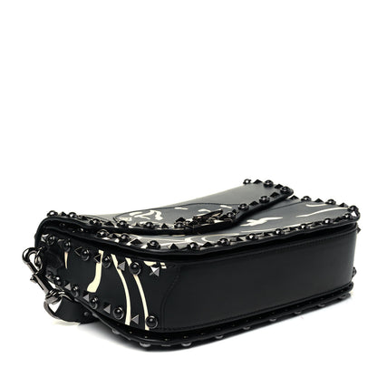 Valentino Garavani Calfskin Panther Medium Guitar Strap Rockstud Rolling Flap Saddle Bag Black 3 of 8