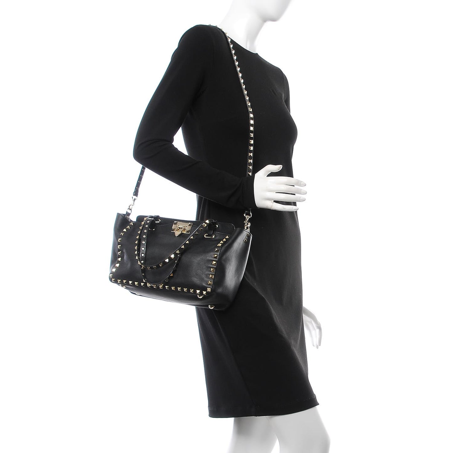 Vitello Small Rockstud Tote Black