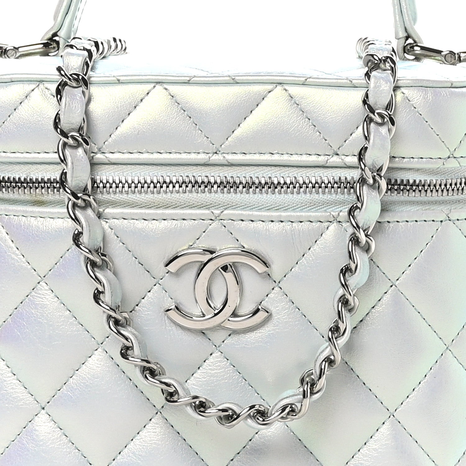 Chanel Iridescent Calfskin Quilted Small Top Handle Vanity Case With Chain Blue 9 of 12