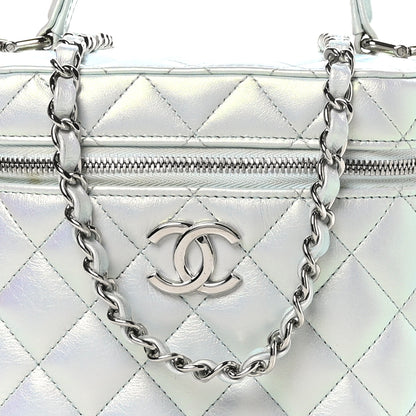 Chanel Iridescent Calfskin Quilted Small Top Handle Vanity Case With Chain Blue 9 of 12