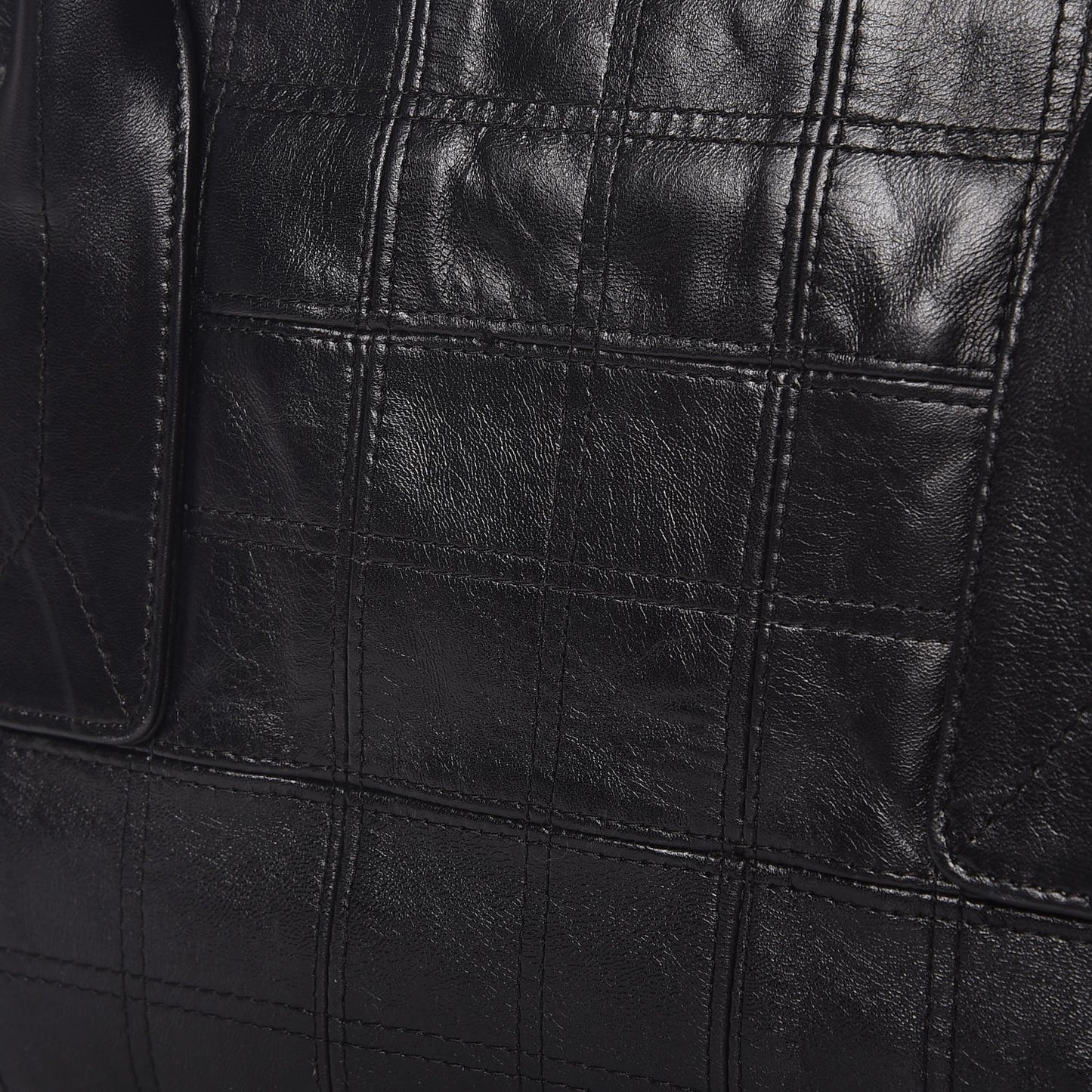 Lambskin Square Stitched Lax Shopping Tote Black