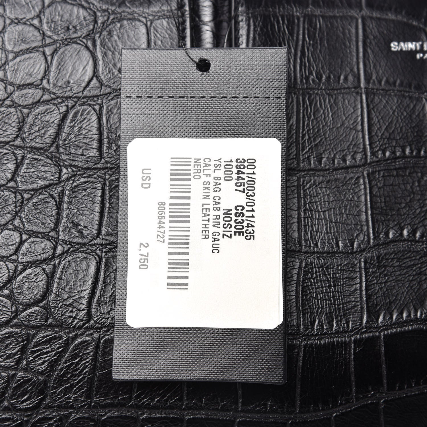 Saint Laurent Calfskin Crocodile Embossed Medium Cabas Rive Gauche Black 18 of 22