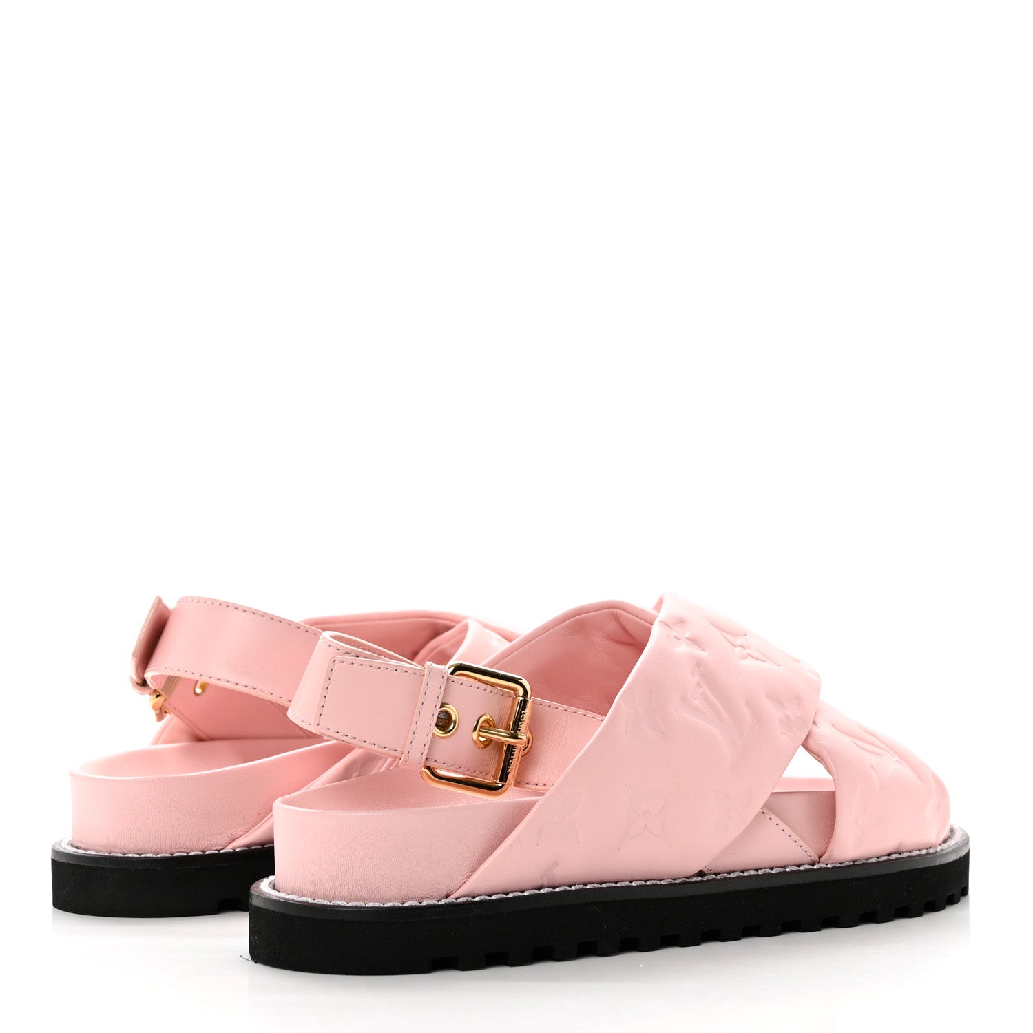 Louis Vuitton Lambskin Monogram Embossed Paseo Flat Comfort Sandals 38 Rose Clair 4 of 9